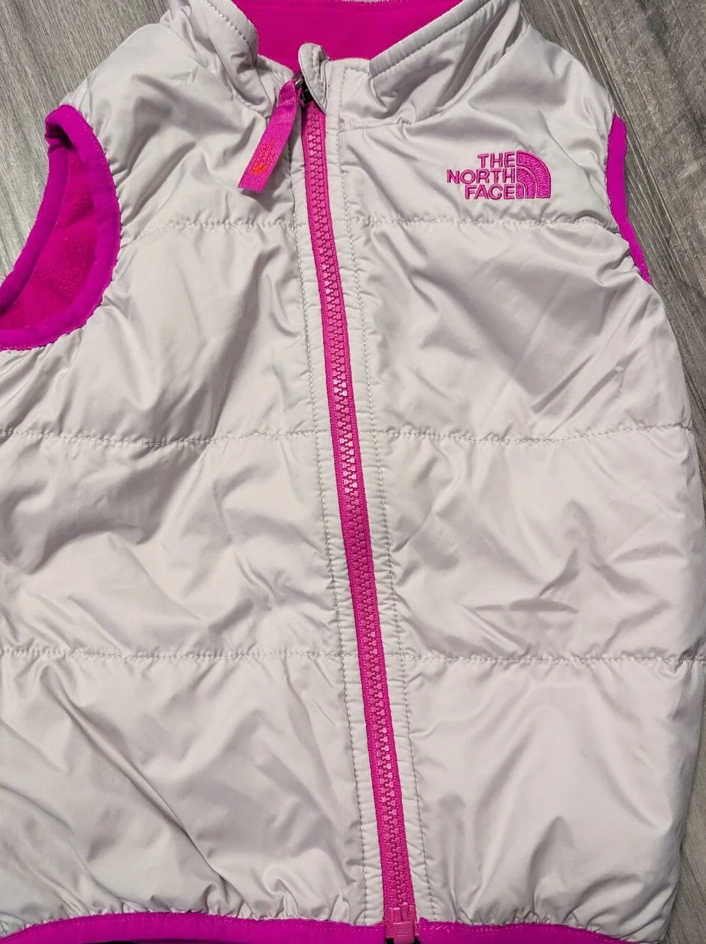 The North Face Silver & Hot Pink Kids Puffy Vest